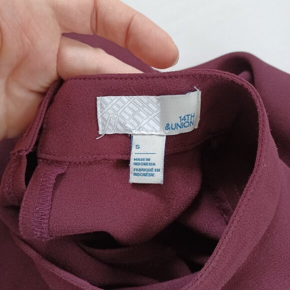 14th & Union Dressy Top Blouse Shirt Dark Red Bell Sleeve Mock Neck Boxy Size S - Picture 7 of 12